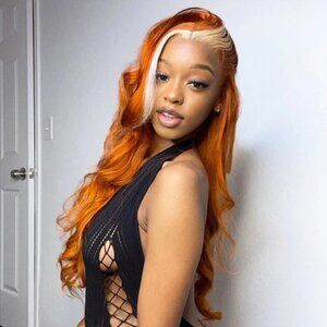 Bold Bliss Ginger Lace Front Wig With Blonde Highlights 13x4 Skunk Stripe Wigs